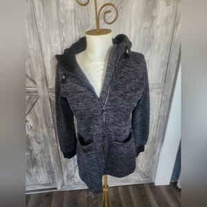 Madden NYC Women's Black And Gray Knit Hooded Jacket